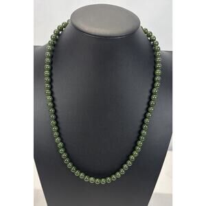 Vintage 22" 8mm Nephrite Jade Necklace. Read Description Gold Fishhook Clasp